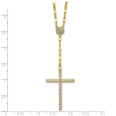Sterling Silver Gold-tone Polished Fancy CZ Latin Cross with Extension Necklace