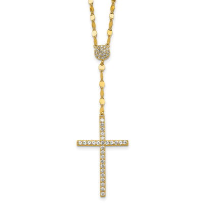Sterling Silver Gold-tone Polished Fancy CZ Latin Cross with Extension Necklace