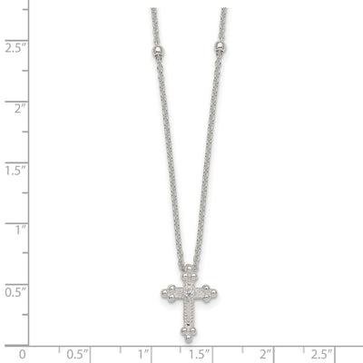Sterling Silver Polished and Beaded White CZ Budded Cross with Extension Necklace