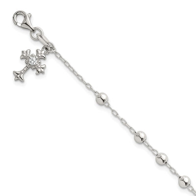 Sterling silver cubic zirconia fleur de lis bracelet