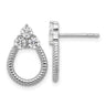Sterling Silver Rhodium-plated Three CZ Textured Loop Post Earrings
