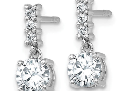 Sterling Silver Rhodium-plated Polished Round CZ Post Dangle Earrings (Style QG7149E)