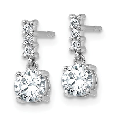 Sterling Silver Rhodium-plated Polished Round CZ Post Dangle Earrings, 13.6 x 5mm