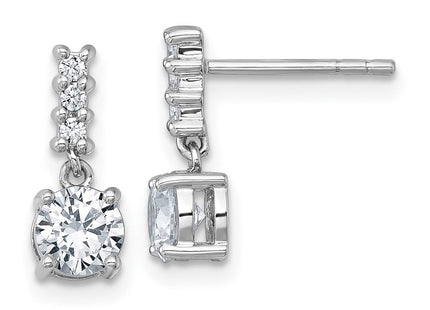 Sterling Silver Rhodium-plated Polished Round CZ Post Dangle Earrings (Style QG7149E)