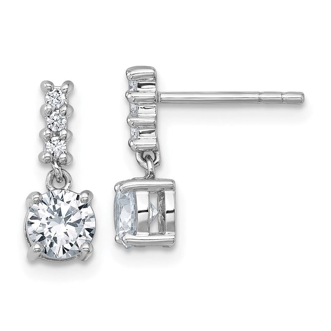 Sterling Silver Rhodium-plated Polished Round CZ Post Dangle Earrings, 13.6 x 5mm