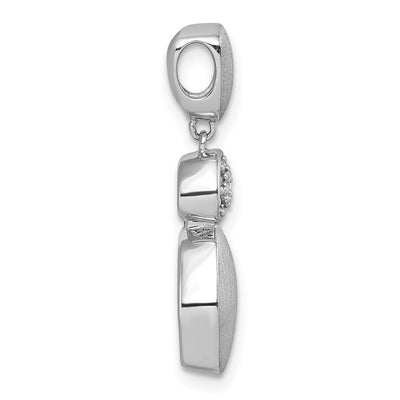 Sterling Silver Rhodium-plated Brushed and Polished Crystal Chain Slide Pendant