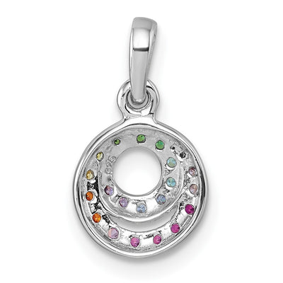 Sterling Silver Rhodium-plated Polished Rainbow CZ Double Circle Pendant