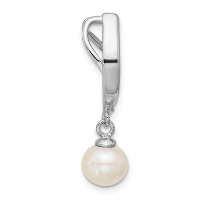 Sterling Silver Rhodium-plated Polished CZ and Freshwater Cultured Pearl Dangle Chain Slide Pendant