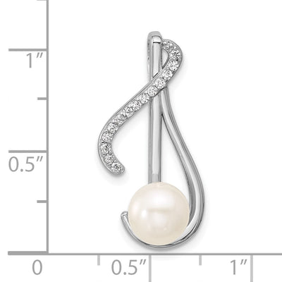 Sterling Silver Rhodium-plated Polished CZ and Freshwater Cultured Pearl Swirl Chain Slide Pendant