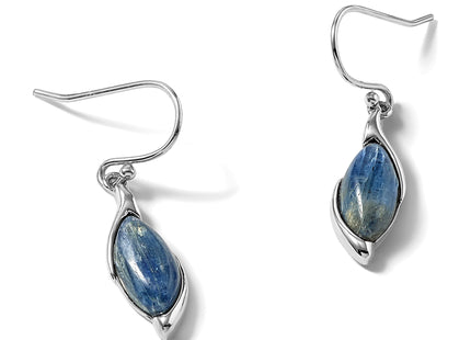 Sterling Silver Rhodium-plated Polished Fancy Marquise Kyanite Cabochon Dangle Shepherd Hook Earrings