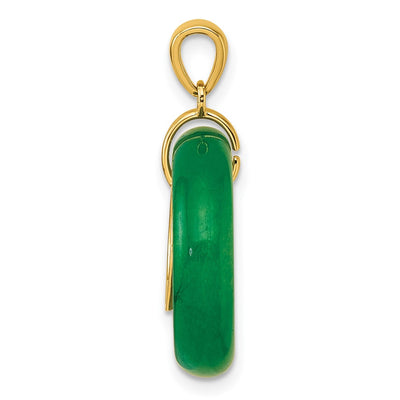 Sterling Silver Gold-tone Polished Good Luck Dangle Green Chalcedony Circle Pendant