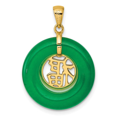 Sterling Silver Gold-tone Polished Good Luck Dangle Green Chalcedony Circle Pendant