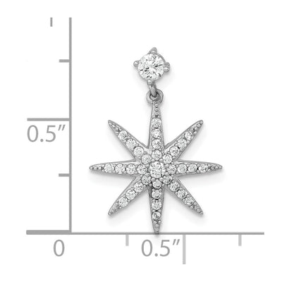 Sterling Silver Rhodium-plated Polished CZ Star Chain Slide Pendant