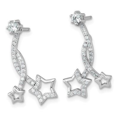 Sterling Silver Rhodium-plated Polished CZ Stud with Removeable Shooting Stars Jacket Earrings