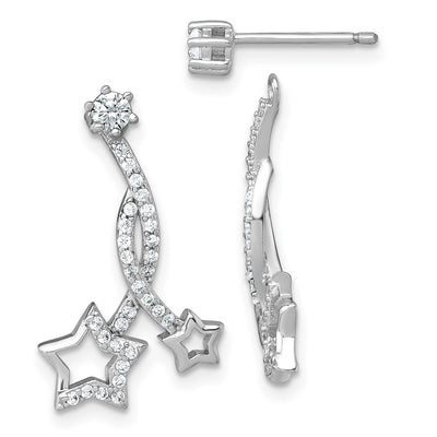Sterling Silver Rhodium-plated Polished CZ Stud with Removeable Shooting Stars Jacket Earrings