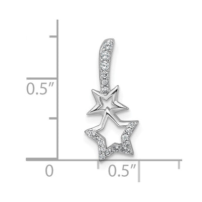 Sterling Silver Rhodium-plated Polished CZ Shooting Stars Chain Slide Pendant