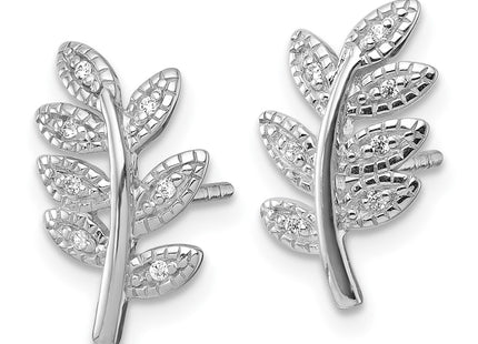 Sterling silver cubic zirconia leaf earrings, alternate view