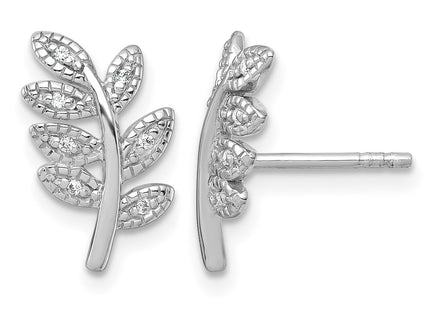 Sterling silver cubic zirconia leaf earrings