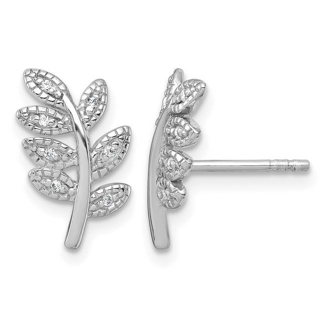 Sterling silver cubic zirconia leaf earrings