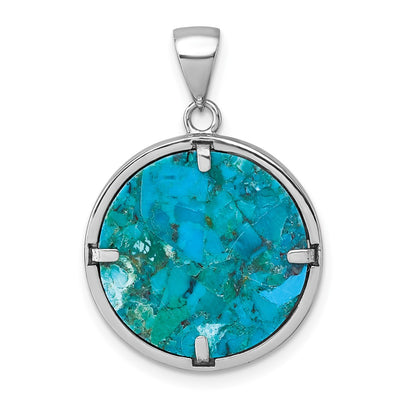 Sterling Silver Rhodium-plated Polished Compressed Turquoise Tree Of Life Pendant