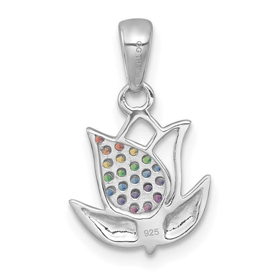 Sterling Silver Rhodium-plated Polished Rainbow Nano Crystals Tulip Pendant