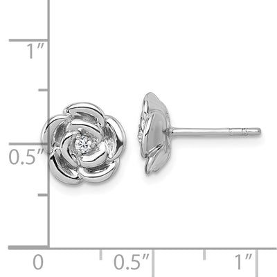 Sterling Silver Rhodium-plated Polished White CZ Flower Post Earrings