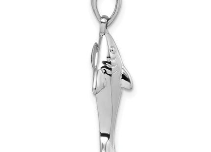 Sterling Silver Rhodium-plated Polished Shark Pendant (Style QG7242P)