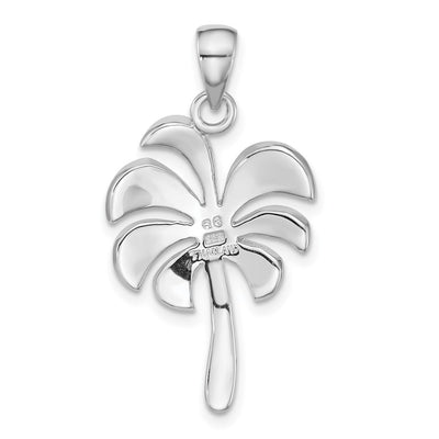 Sterling Silver Rhodium-plated Polished Mother of Pearl Palm Tree Pendant