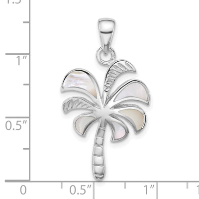 Sterling Silver Rhodium-plated Polished Mother of Pearl Palm Tree Pendant