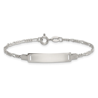 Sterling Silver Polished Figaro Link Childrens with Extension ID Bracelet