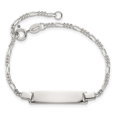 Sterling Silver Polished Figaro Link Childrens with Extension ID Bracelet