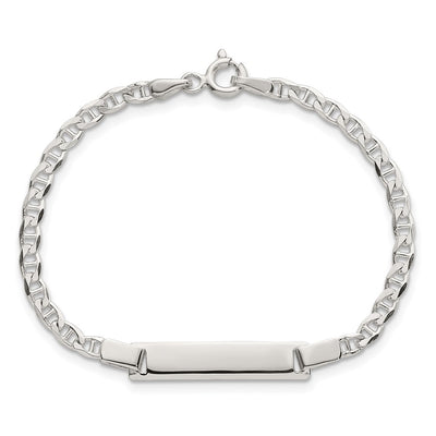 Sterling Silver Polished Anchor Link Childrens ID Bracelet