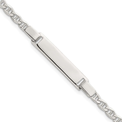 Sterling Silver Polished Anchor Link Childrens ID Bracelet