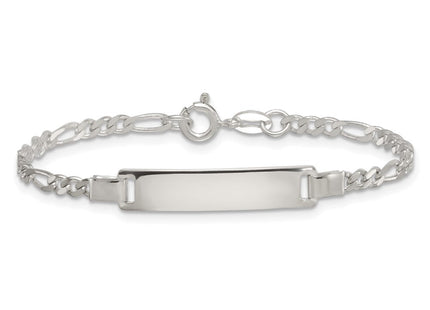 Sterling Silver Polished Figaro Link Childrens ID Bracelet (Style QG7249-6)