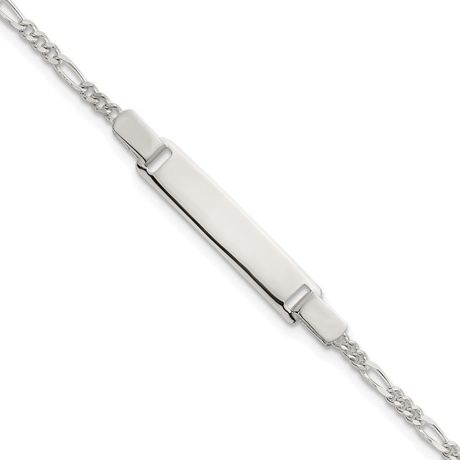 Sterling silver children's ID bracelet, 6x5.5mm plate on a figaro link chain, engravable