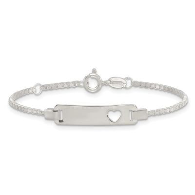 Sterling Silver Polished Cut-out Heart Box Link Childrens with Extension ID Bracelet