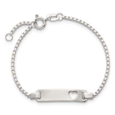 Sterling Silver Polished Cut-out Heart Box Link Childrens with Extension ID Bracelet