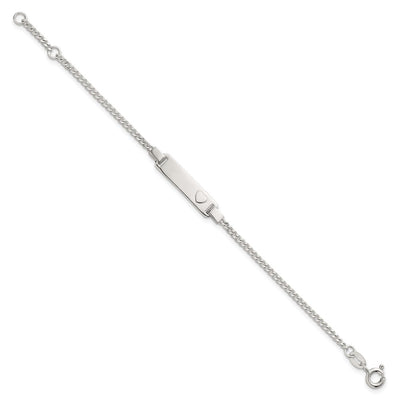 Sterling Silver Polished Raised Heart Curb Link Childrens with Extension ID Bracelet