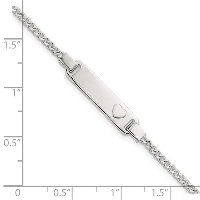 Sterling Silver Polished Raised Heart Curb Link Childrens with Extension ID Bracelet