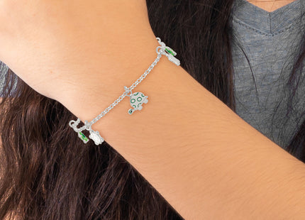 Sterling Silver Polished Green Enamel Turtles Childrens Bracelet