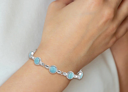 Sterling Silver Rhodium-plated Polished Fancy Round Larimar Cabochon Toggle Bracelet