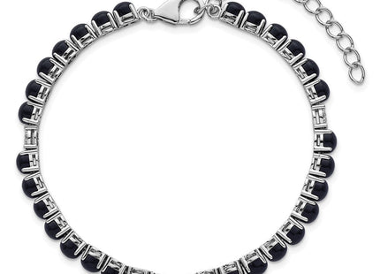 Sterling Silver Rhodium-plated Polished Pave CZ and Onyx 7. with 1. Extension Necklace