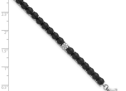 Sterling Silver Rhodium-plated Polished Pave CZ and Onyx 7. with 1. Extension Necklace