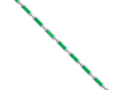 Sterling Silver Rhodium-plated Polished Jade Bars Necklace