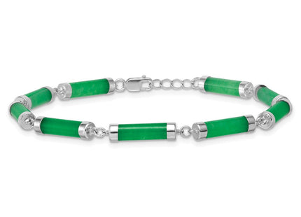 Sterling Silver Rhodium-plated Polished Jade Bars Necklace