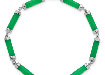 Sterling Silver Rhodium-plated Polished Jade Bars Necklace
