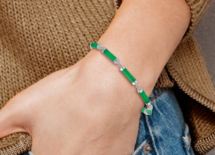 Sterling Silver Rhodium-plated Polished Jade Bars Bracelet