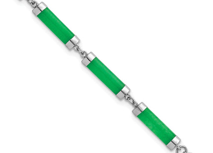 Sterling Silver Rhodium-plated Polished Jade Bars Necklace