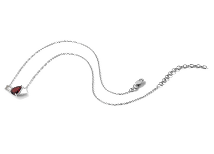 Sterling Silver Rhodium-plated Polished Pear Garnet and Emerald-cut White Topaz with Extension Necklace