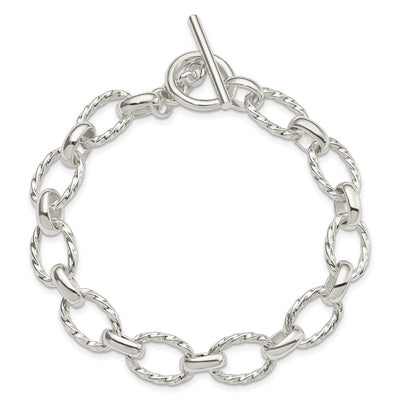 Sterling Silver Polished Fancy Link Toggle Bracelet